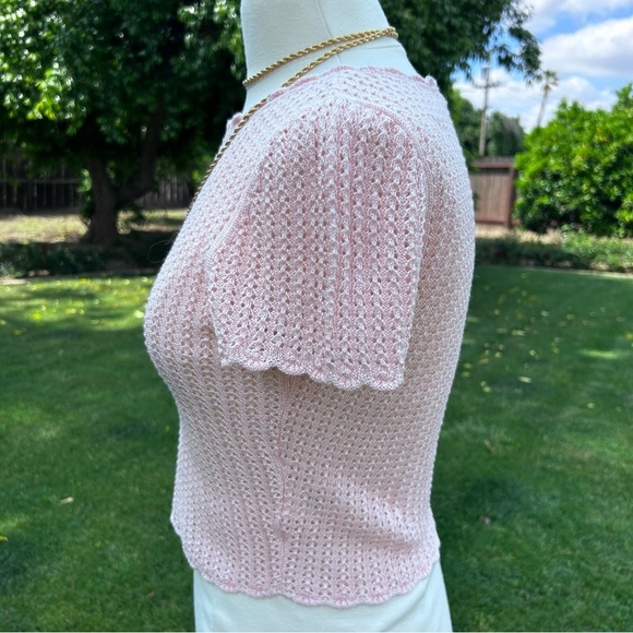 ALICE + OLIVIA Maryam Cropped Pullover - Pink Crochet Pointelle - Size … - Picture 6 of 12